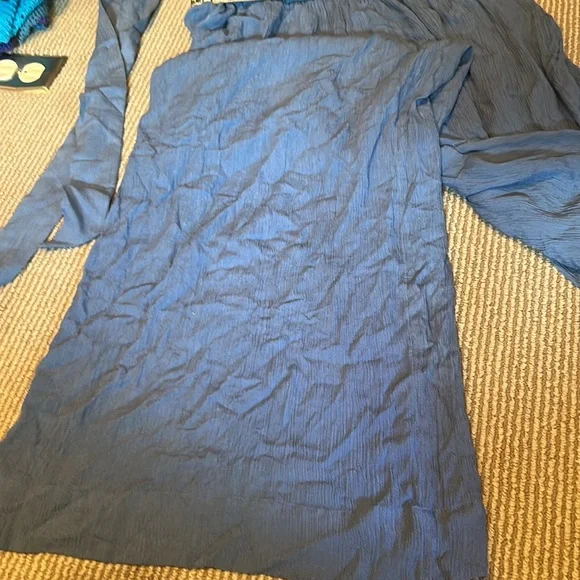 NWOT FREE PEOPLE sliver of light wide leg tie sides pants in blue size S/M - Picture 10 of 12